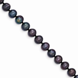 6-7mm, Black FW Cultured Pearl & 14k Yellow Gold Necklace, 16 Inch