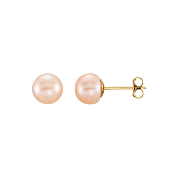 6-7mm Pink Freshwater Cultured Pearl 14k Yellow Gold Stud Earrings