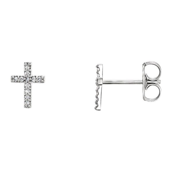 6 x 8mm 14k White Gold .06 CTW (G-H, I1) Diamond Tiny Cross Earrings