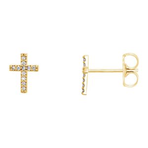 6 x 8mm 14k Yellow Gold .06 CTW (G-H, I1) Diamond Tiny Cross Earrings