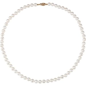 6.0-6.5mm White Akoya Cultured Pearl & 14k Yellow Gold Necklace, 18 In