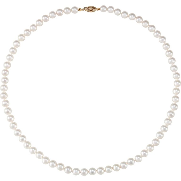 6.0-6.5mm White Akoya Cultured Pearl & 14k Yellow Gold Necklace, 18 In