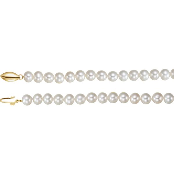 6.5-7.0mm, White FW Cultured Pearl & 14k Yellow Gold Necklace, 18 In