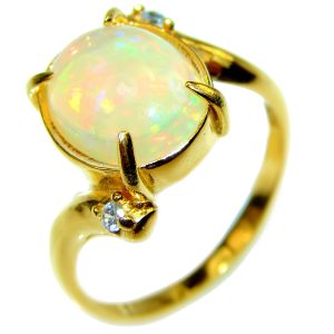 6.5 carat Ethiopian Opal 18k yellow Gold over .925 Sterling Silver handcrafted ring size 6 1/2