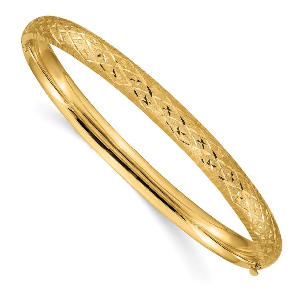 6.5mm, 14k Yellow Gold, Diamond Cut Fancy Hinged Bangle Bracelet