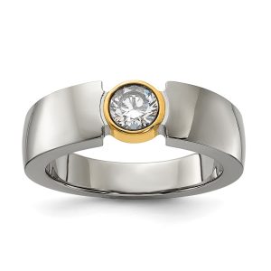 6.5mm Titanium, Gold Tone Plated & CZ Tapered Fit Ring, Size 10.5