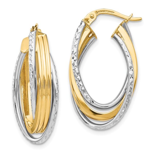 6.5mm x 27mm (1 1/16 Inch) 14k Two Tone Gold Triple Oval Hoop Earrings