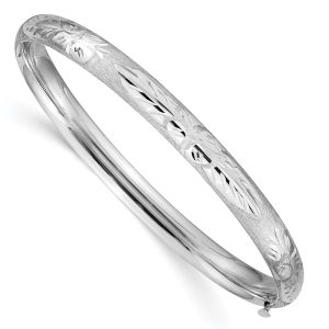 6mm 14k White Gold Florentine Engraved Hinged Bangle Bracelet