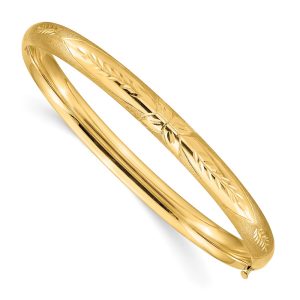 6mm 14k Yellow Gold Florentine Engraved Hinged Bangle Bracelet, 8 Inch