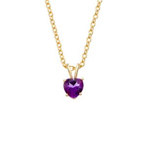 6mm Amethyst Heart Cable Chain Necklace in 14k Yellow Gold, 18 Inch