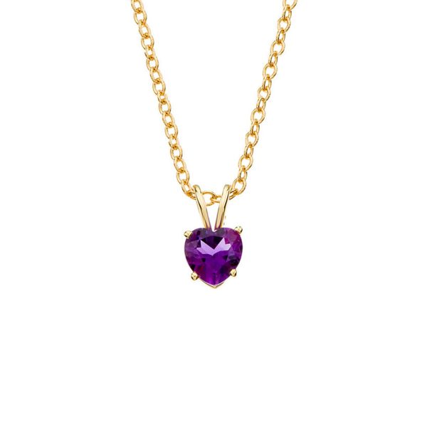 6mm Amethyst Heart Cable Chain Necklace in 14k Yellow Gold, 18 Inch