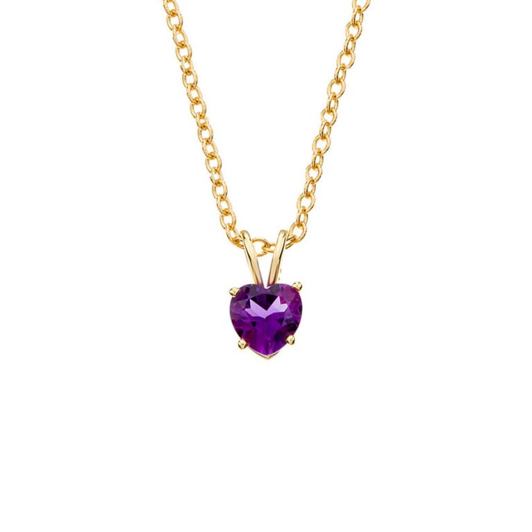 6mm Amethyst Heart Cable Chain Necklace in 14k Yellow Gold, 18 Inch