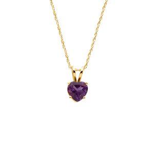 6mm Amethyst Heart Rope Chain Necklace in 14k Yellow Gold, 18 Inch