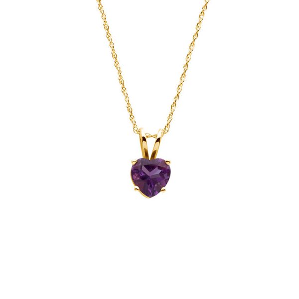 6mm Amethyst Heart Rope Chain Necklace in 14k Yellow Gold, 18 Inch