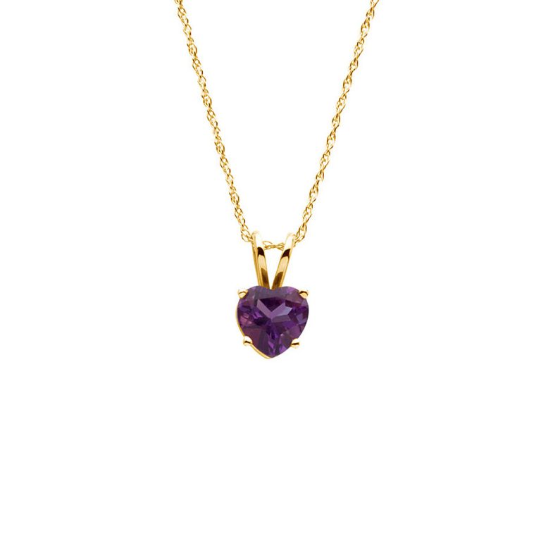 6mm Amethyst Heart Rope Chain Necklace in 14k Yellow Gold, 18 Inch