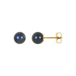 6mm Black Akoya Cultured Pearl 14k Yellow Gold Stud Earrings