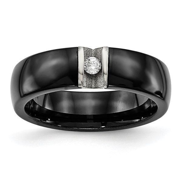 6mm Black Ceramic, Stainless Steel & CZ Standard Fit Band, Size 6