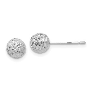 6mm Diamond Cut Ball Post Earrings in 14k White Gold