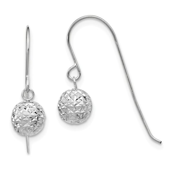 6mm Diamond Cut Bead Dangle Earrings in 14k White Gold