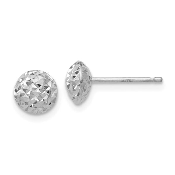 6mm Diamond Cut Puffed Circle Post Earrings in 14k White Gold