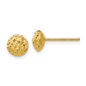 6mm Diamond Cut Puffed Circle Post Earrings in 14k Yellow Gold