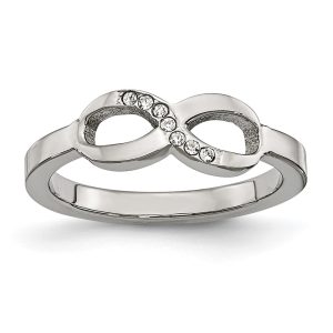 6mm Stainless Steel & CZ Polished Infinity Symbol Ring, Size 6