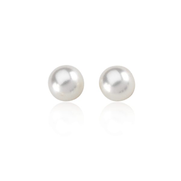 6mm White Akoya Cultured Pearl and 14k Yellow Gold Stud Earrings