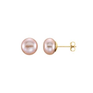 7-8mm Pink Freshwater Cultured Pearl 14k Yellow Gold Stud Earrings