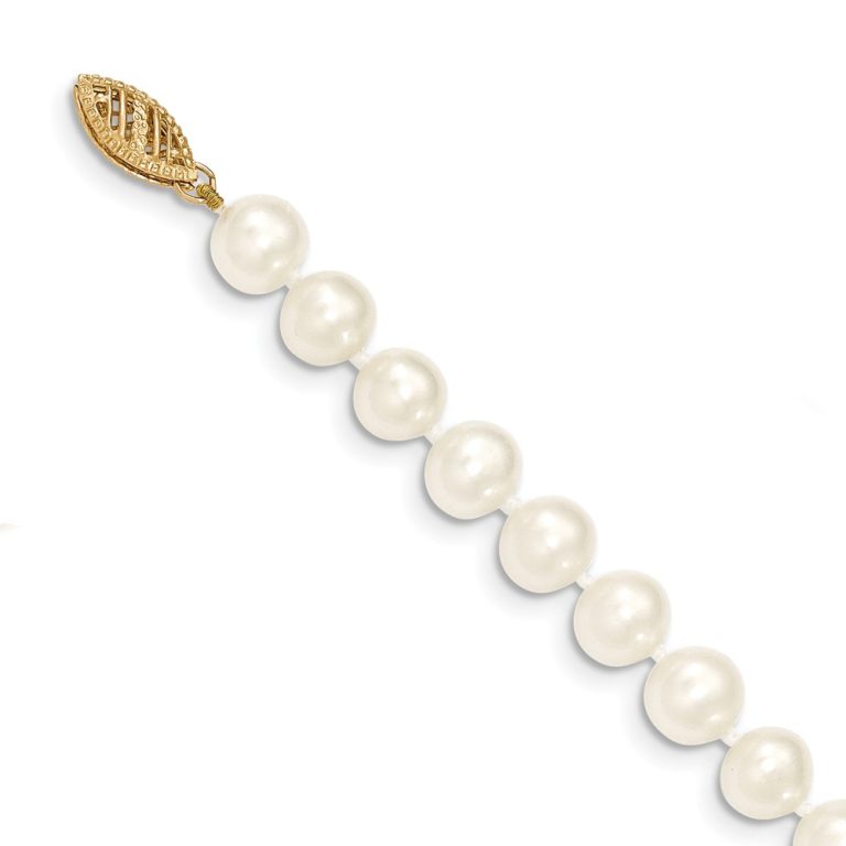 7-8mm, White FW Cultured Pearl & 14k Yellow Gold Necklace, 18 Inch