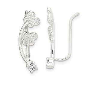 7 x 23mm (7/8 Inch) Sterling Silver CZ Butterfly Ear Climber Earrings