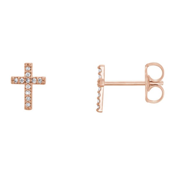 7 x 9mm 14k Rose Gold 1/10 CTW (G-H, I1) Diamond Tiny Cross Earrings