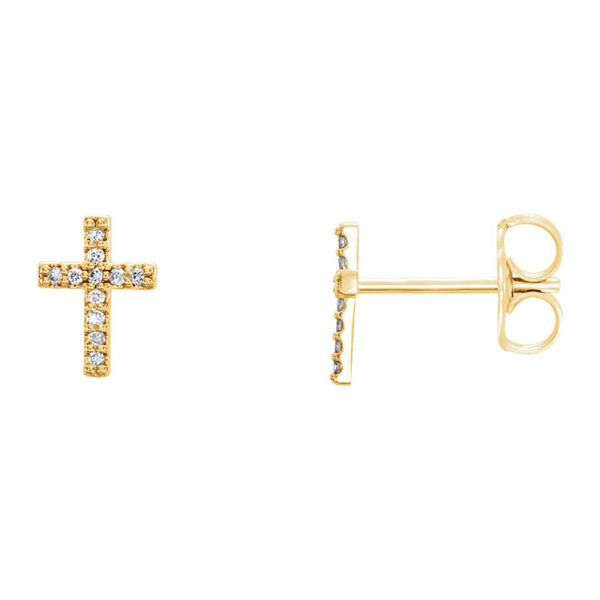 7 x 9mm 14k Yellow Gold 1/10 CTW (G-H, I1) Diamond Tiny Cross Earrings