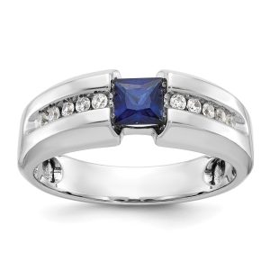 7.5mm 14K White Gold Lab-Created Sapphire & Diamond Band, Size 9.5