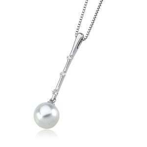 7.5mm FW Cultured Pearl, .09 Ctw Diamond & 14k White Gold Necklace