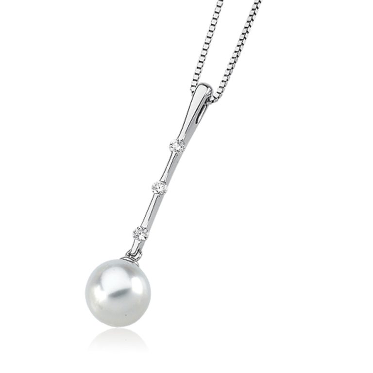 7.5mm FW Cultured Pearl, .09 Ctw Diamond & 14k White Gold Necklace