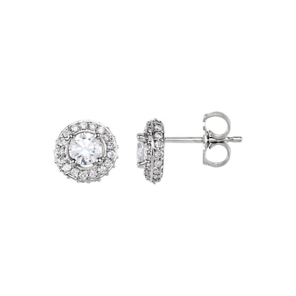 7/8 Cttw Diamond Entourage 7.5mm Post Earrings in 14k White Gold