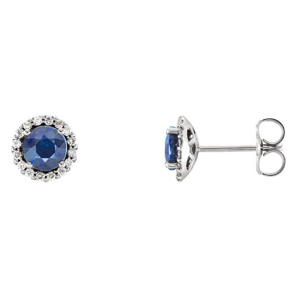 7mm 14k White Gold Blue Sapphire & 1/6 CTW (G-H, I1) Diamond Earrings