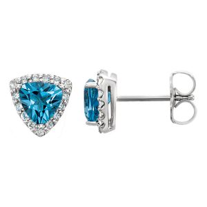 7mm 14k White Gold Swiss Blue Topaz & .08 CTW (GH,I1) Diamond Earrings