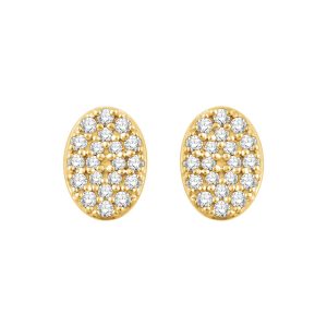 7mm Oval Diamond Cluster Post Earrings in 14k Yellow Gold