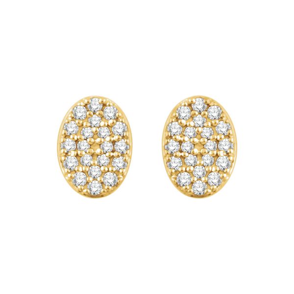 7mm Oval Diamond Cluster Post Earrings in 14k Yellow Gold