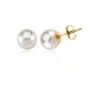 7mm White Akoya Cultured Pearl and 14k Yellow Gold Stud Earrings