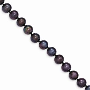 8-9mm, Black FW Cultured Pearl & 14k Yellow Gold Necklace, 20 Inch