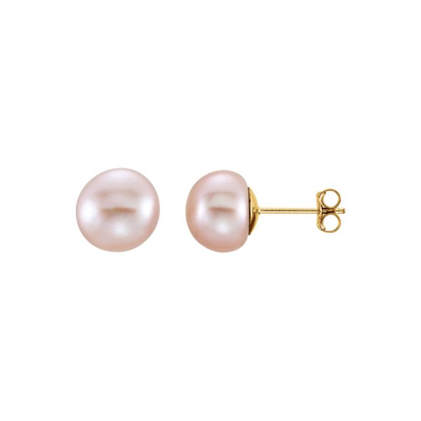 8-9mm Pink Freshwater Cultured Pearl 14k Yellow Gold Stud Earrings