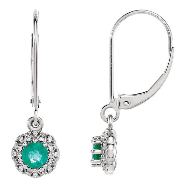 8 x 27mm 14k White Gold Emerald & .08 CTW (G-H, I1) Diamond Earrings