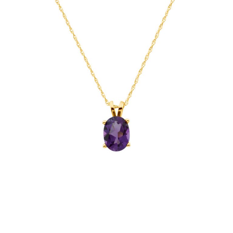 8 x 6mm Oval Amethyst Necklace in 14k Yellow Gold, 18 Inch