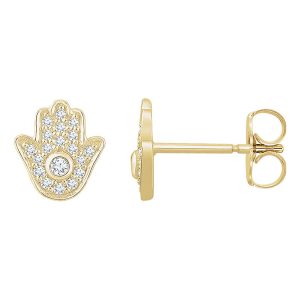 8 x 8.5mm 14k Yellow Gold 1/5 CTW (H-I, I1) Diamond Hamsa Earrings