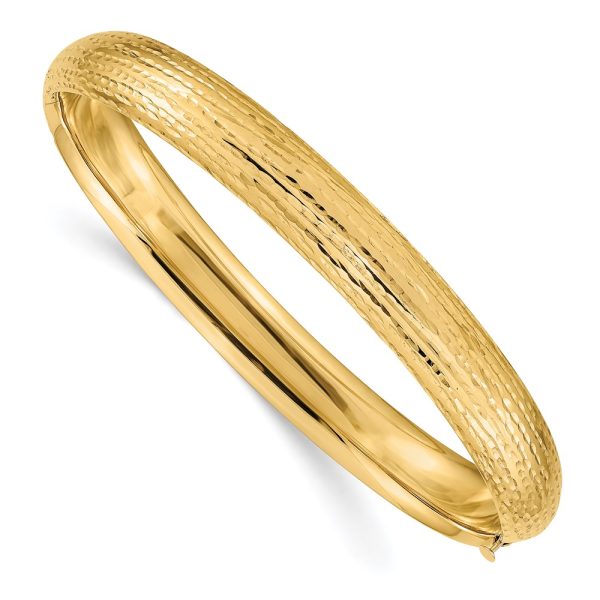 8.75mm 14k Yellow Gold Diamond Cut Fancy Hinged Bangle Bracelet