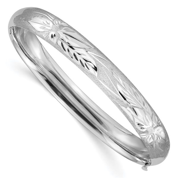 8mm 14k White Gold Florentine Engraved Hinged Bangle Bracelet