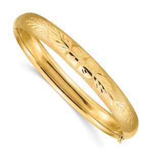 8mm 14k Yellow Gold Florentine Engraved Hinged Bangle Bracelet, 8 Inch