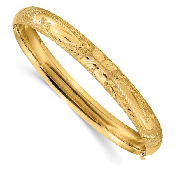 8mm 14k Yellow Gold Laser Cut Domed Hinged Bangle Bracelet, 7 Inch